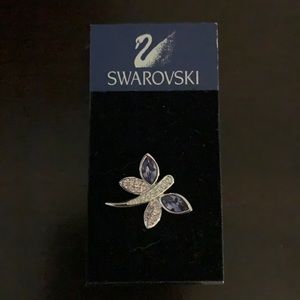 Swarovski small dragonfly lapel pin - purple crystals